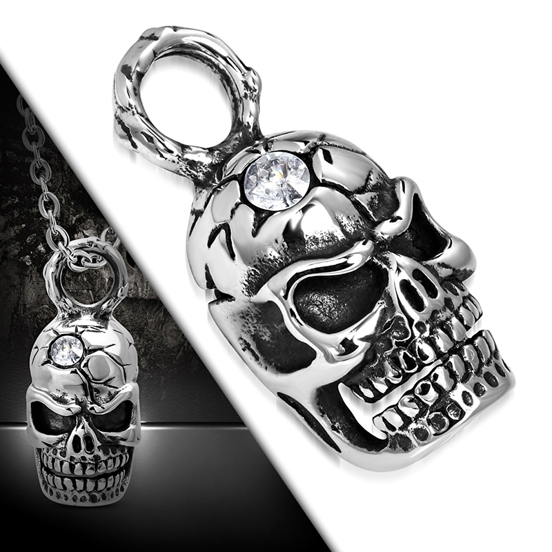 Dije Acero Chopper Hombre Craneo Calavera Zirconia Rocker 1