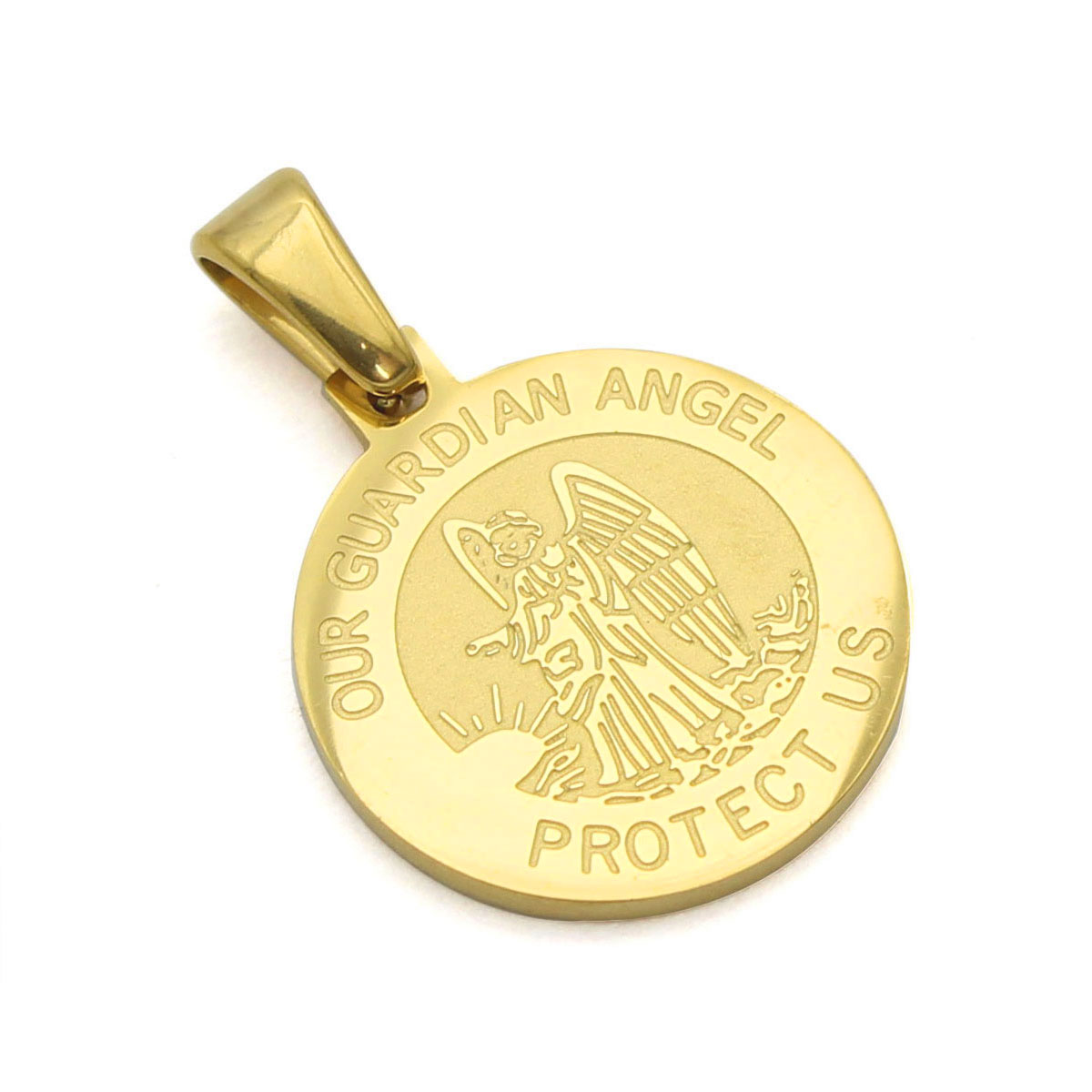 Dije Acero Dorado Angel Guardia Guardian Custodio 15mm