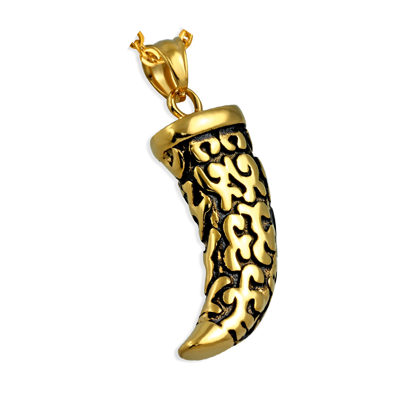 Dije Acero Dorado Biker Colmillo Lobo Gold Tribal Vintage