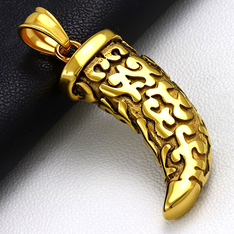 Dije Acero Dorado Biker Colmillo Lobo Gold Tribal Vintage1