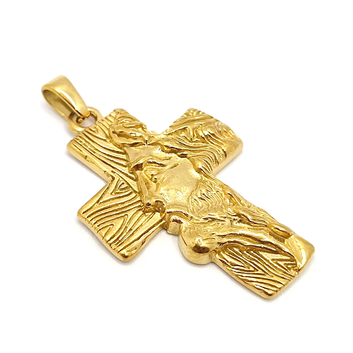 Dije Acero Dorado Cruz Rostro Perfil Cristo Jesucristo 3