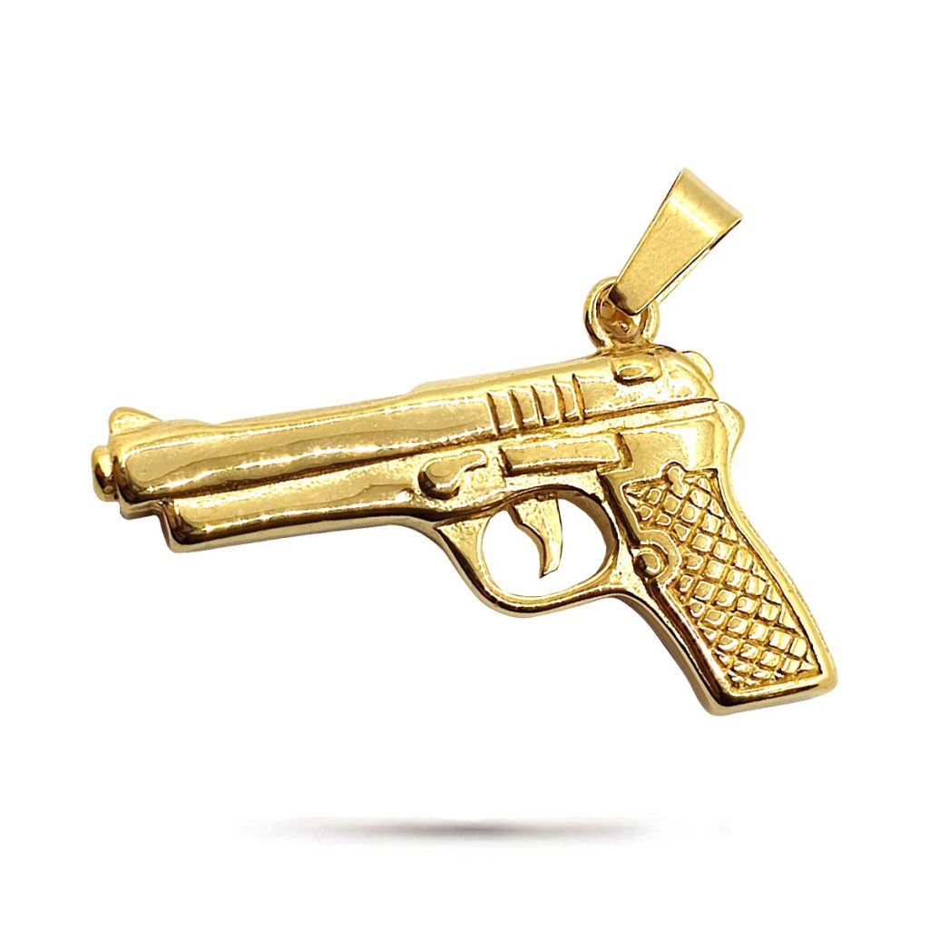 Dije Acero Dorado Pistola Corta Arma Fuego Gatillo Grande
