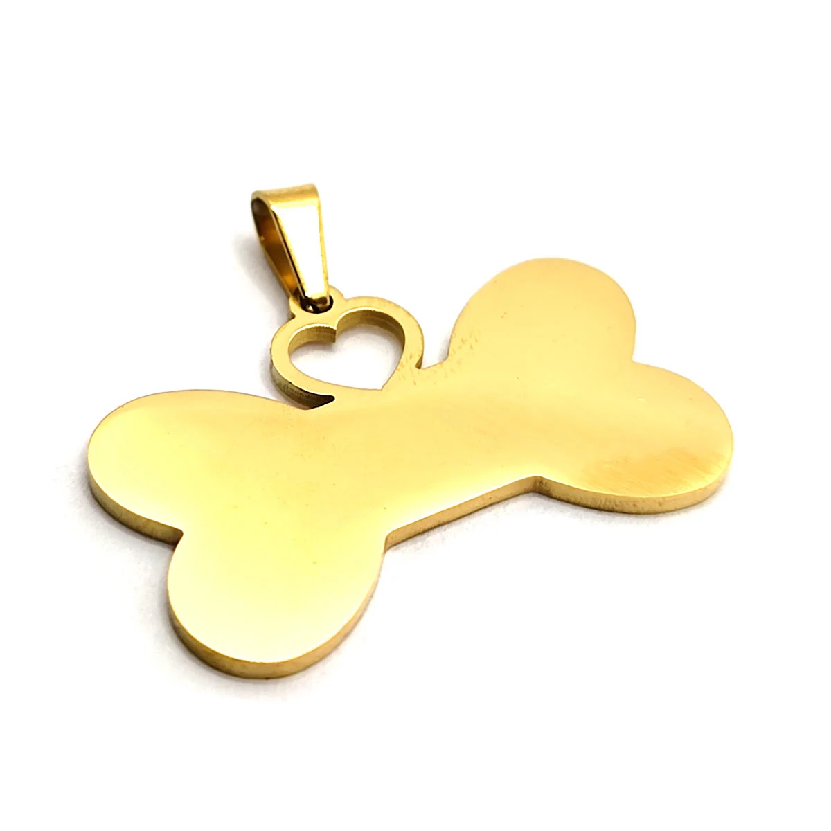 Dije Acero Dorado Placa Grabado Laser Hueso Corazon 2