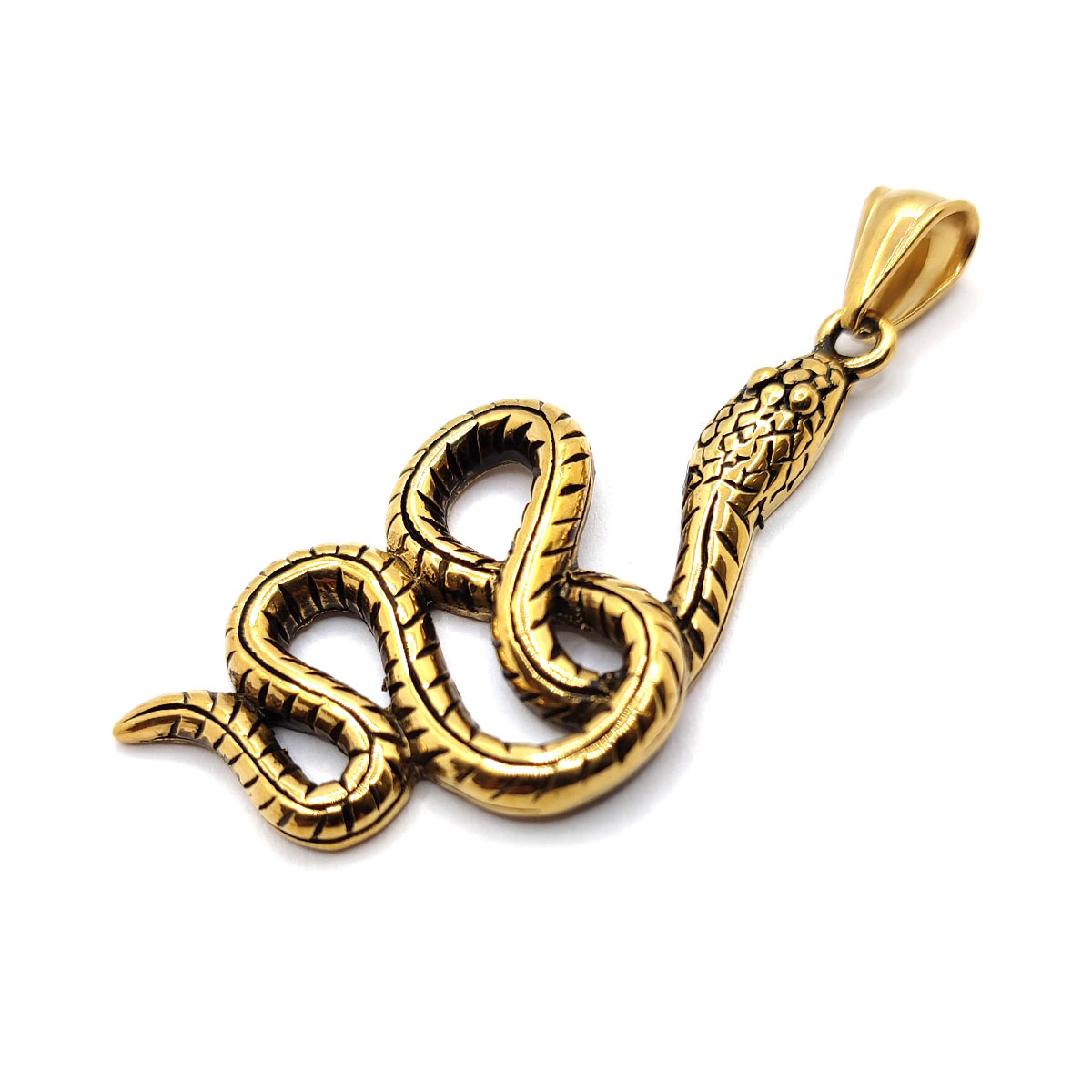 Dije Acero Dorado Serpiente Vibora Enroscada Renacimiento 2
