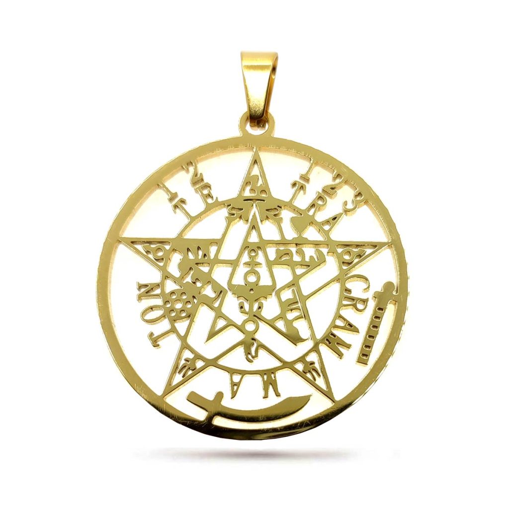 Dije Acero Dorado Tetragramaton Proteccion Sagrado 32 mm