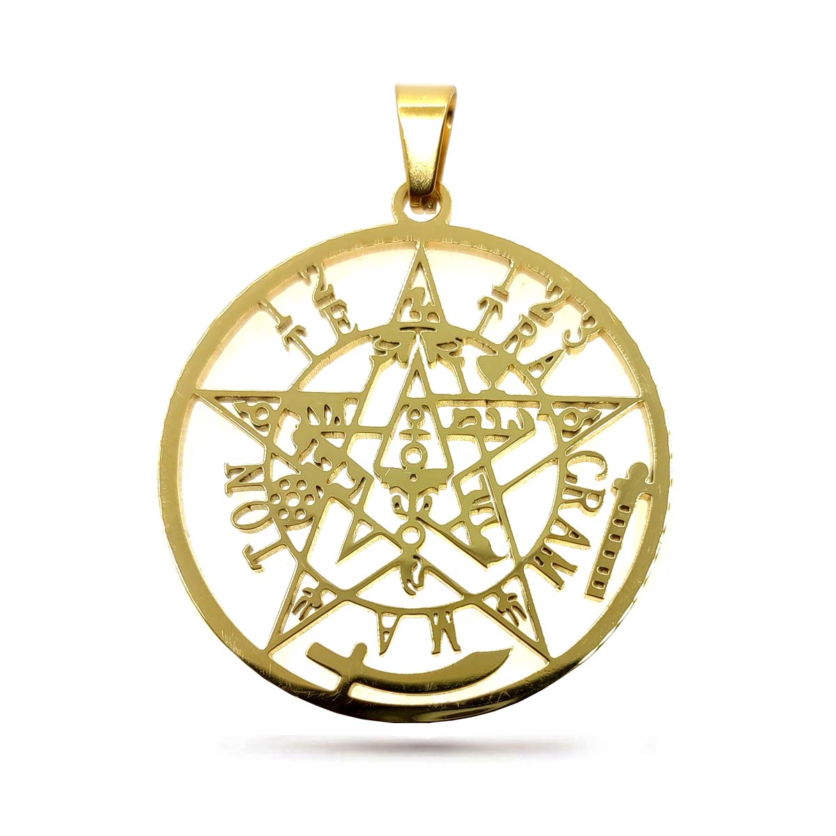 Dije Acero Dorado Tetragramaton Proteccion Sagrado 32 mm
