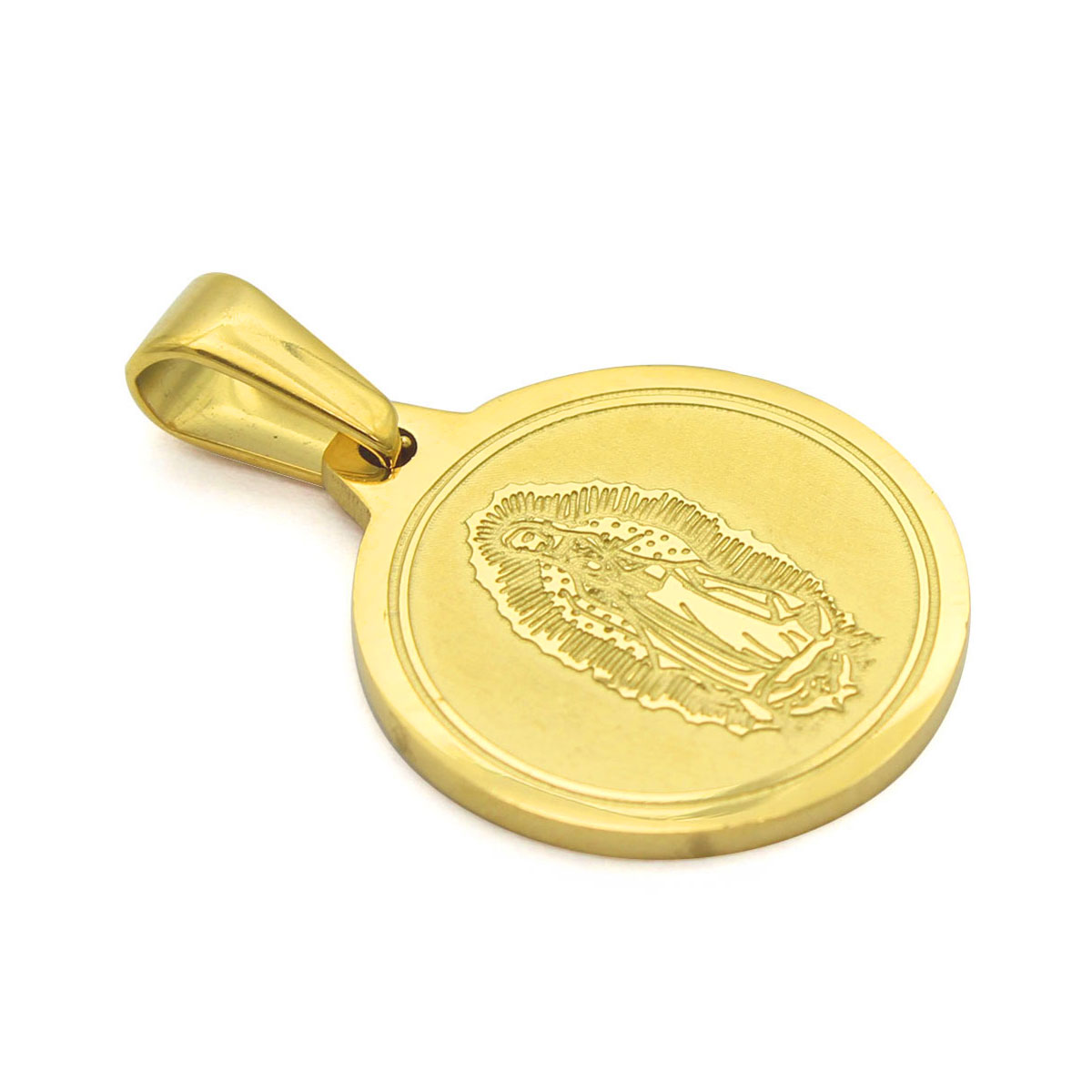 Dije Acero Dorado Virgen Guadalupe Medalla Catolica 18mm 2