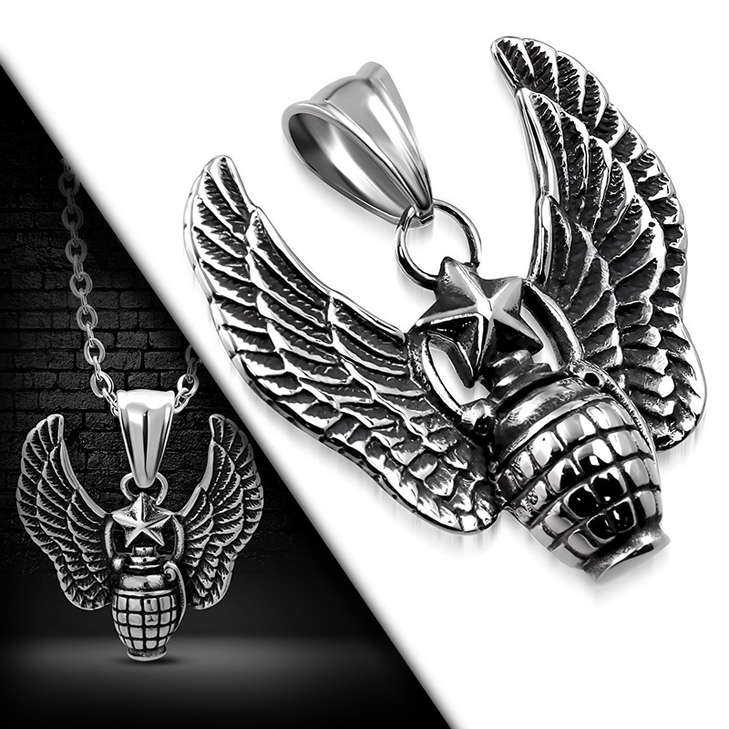 Dije Acero Granada Alas de Angel Soldado Ejercito Guerra 2