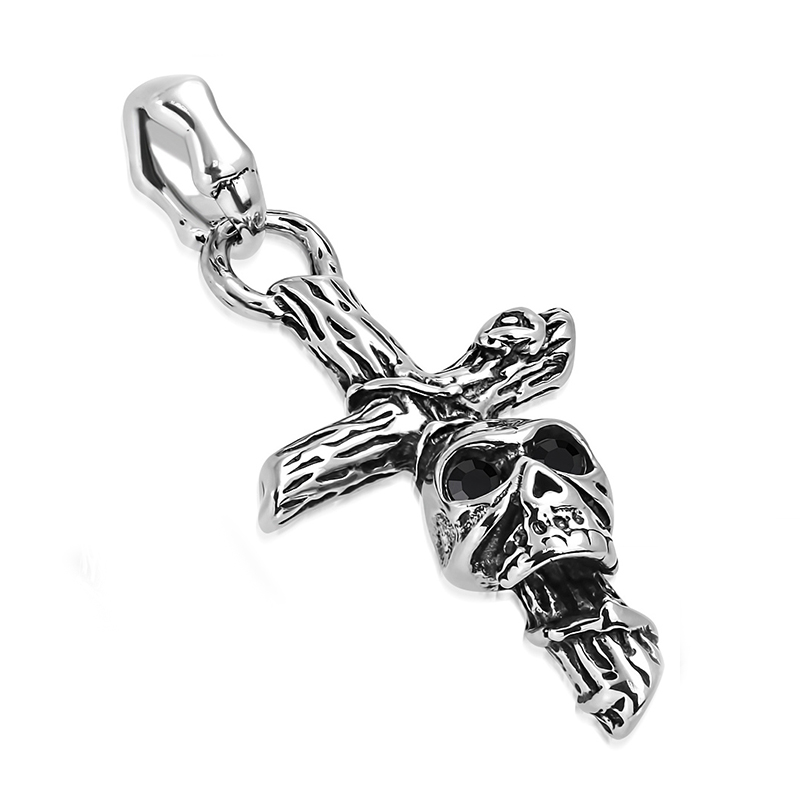 Dije Acero Hombre Cruz Muerte Madera Craneo Calavera Ojos