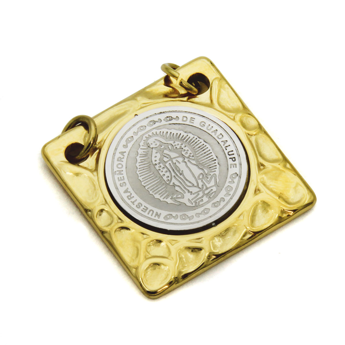 Dije Acero Inox Bicolor Placa Virgen Guadalupe 21mm 2