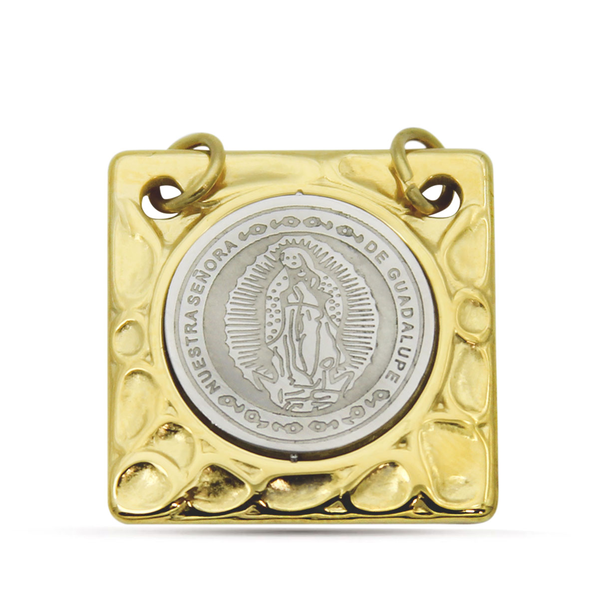 Dije Acero Inox Bicolor Placa Virgen Guadalupe 21mm