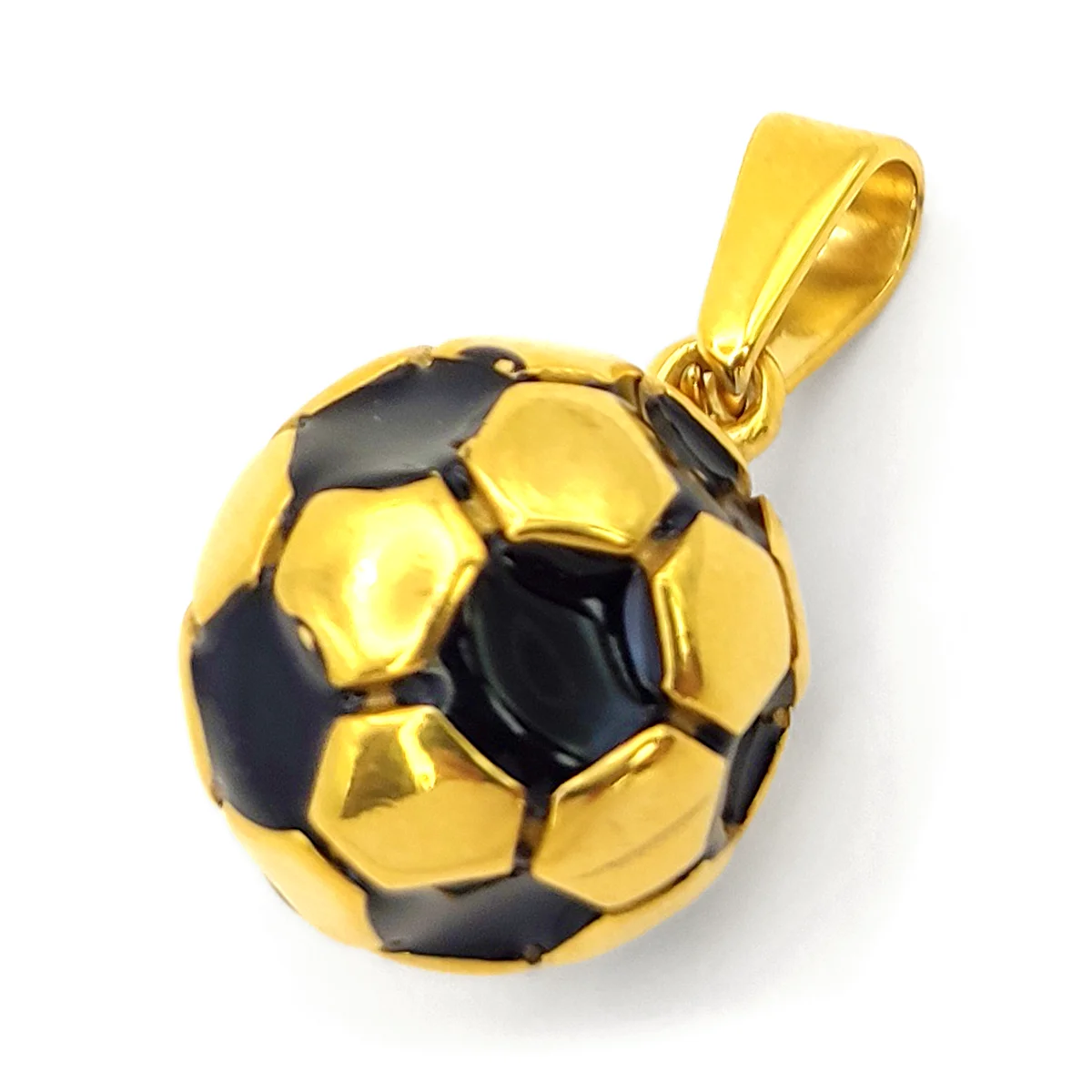 Dije Acero Inox Dorado Balon Futbol Soccer Esmalte Negro 1