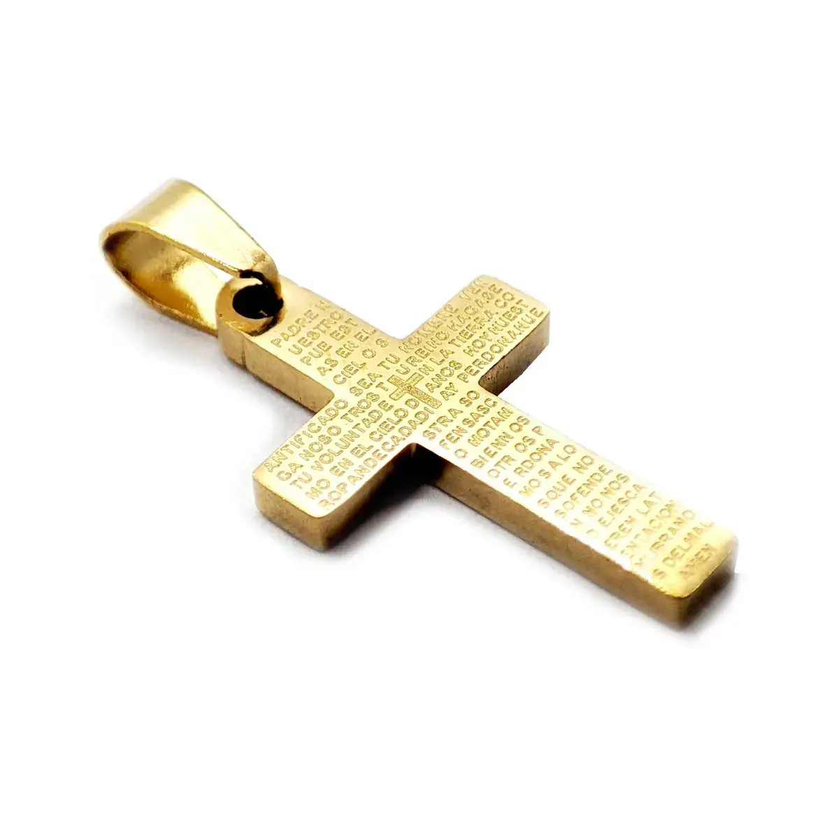 Dije Acero Inox Dorado Cruz Grabada Oracion Padre Nuestro 1