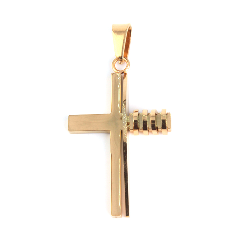 Dije Acero Inox Dorado Cruz Latina Asimetrica Argollas15