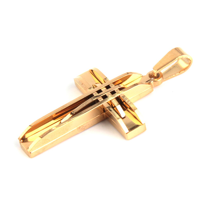 Dije Acero Inox Dorado Cruz Latina Triple Linea Golden1