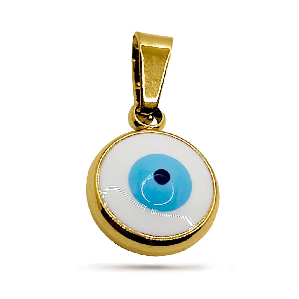 Dije Acero Inox Dorado Ojo Turco Nazar Blanco Bondad