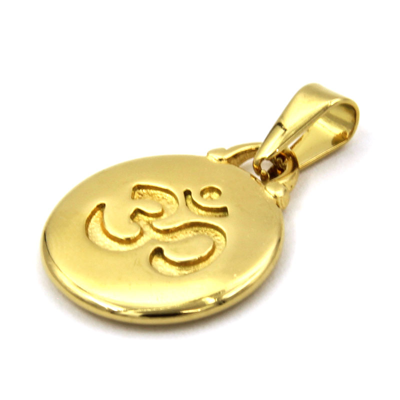 Dije Acero Inox Dorado Redondo Simbolo Mantra OM 18Mm 3