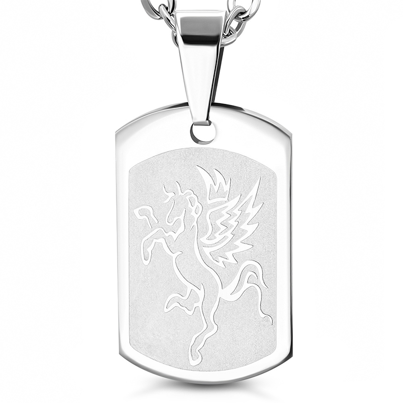 Dije Acero Inox Mujer Placa Unicornio Alas Mitologia