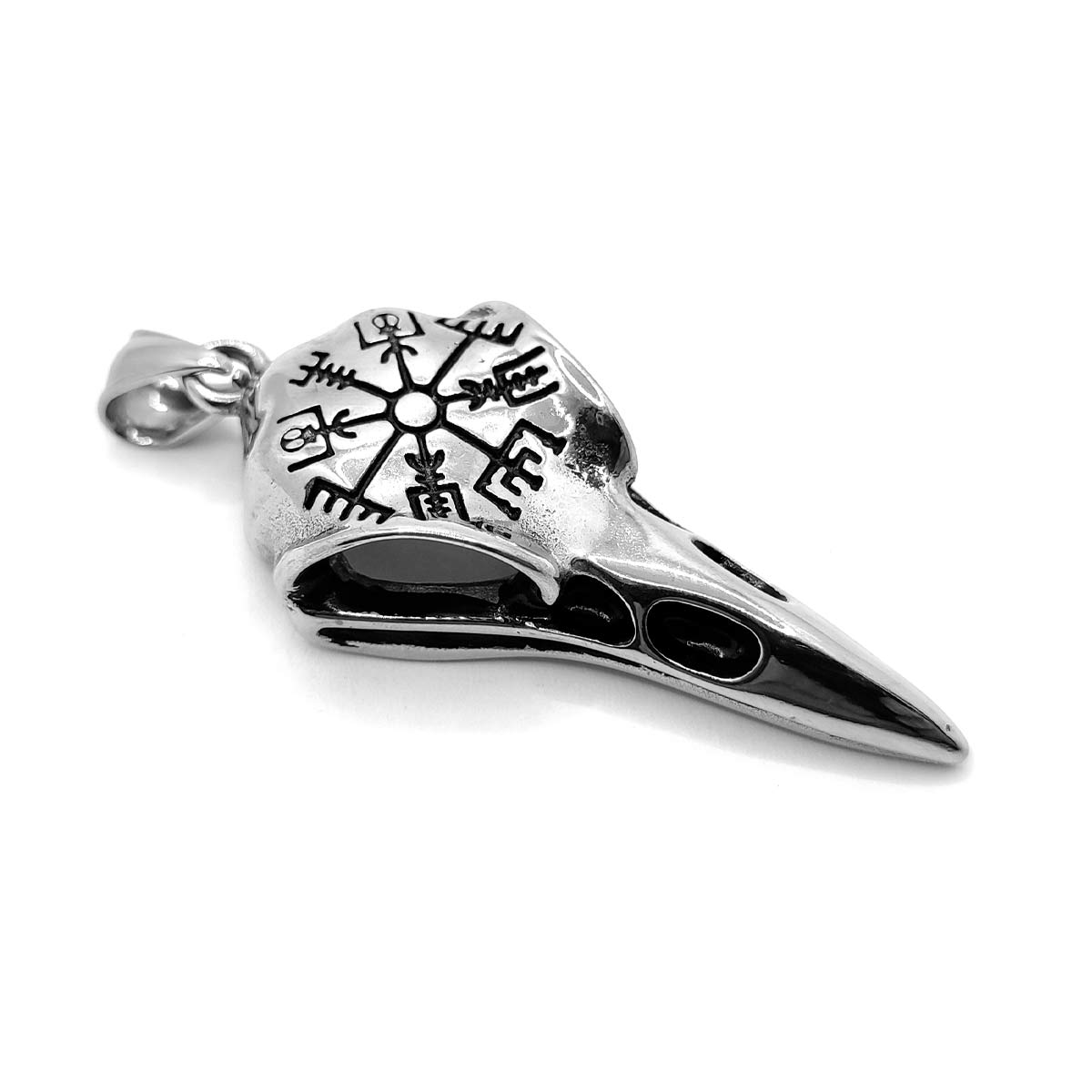 Dije Acero Inox Plateado Cabeza Cuervo Runas Nordicas 2