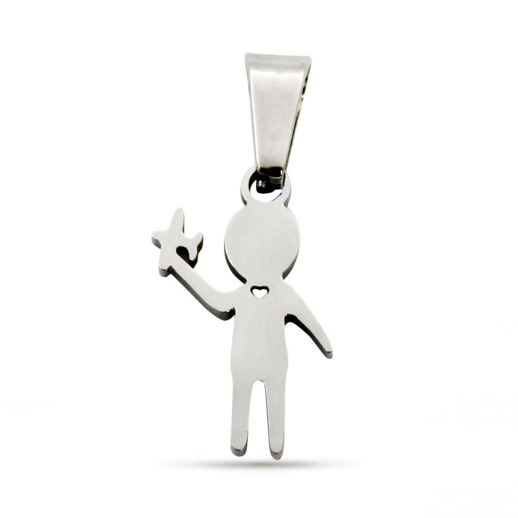 Dije Acero Inox Plateado Nino Pequeno Volando Avion 15mm