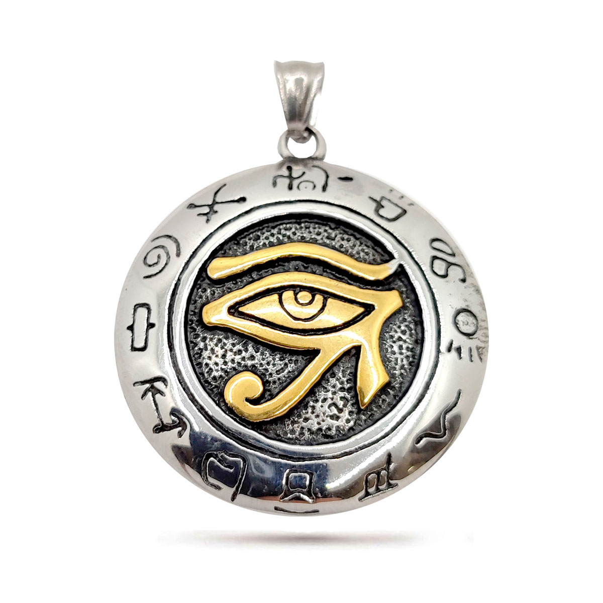 Dije Acero Inox Plateado Ojo De Horus Egipcio Bicolor