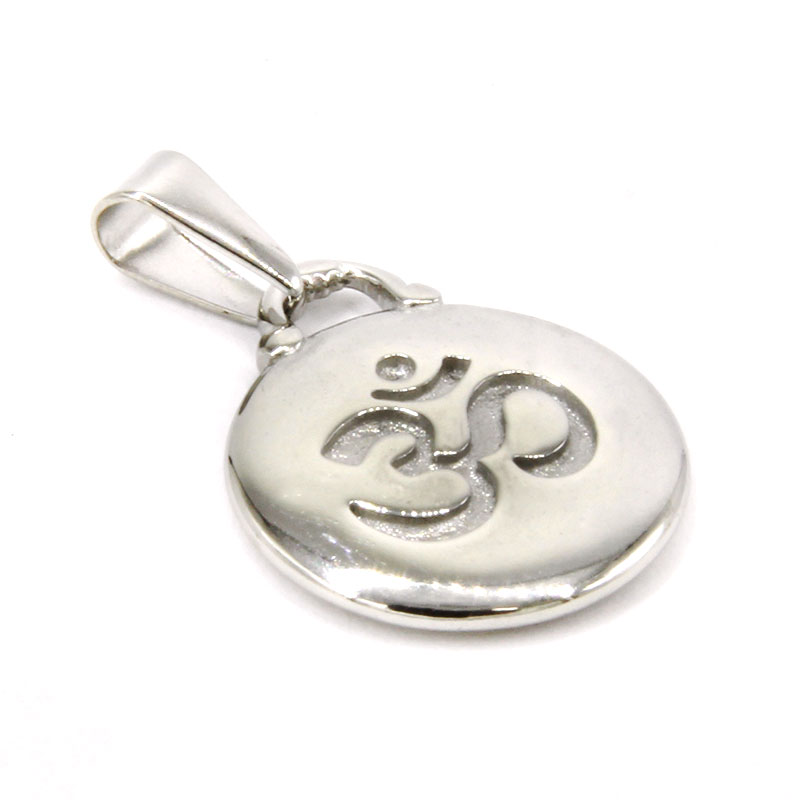 Dije Acero Inox Plateado Redondo Simbolo Mantra OM 18Mm 3