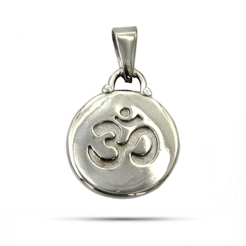 Dije Acero Inox Plateado Redondo Simbolo Mantra OM 18Mm