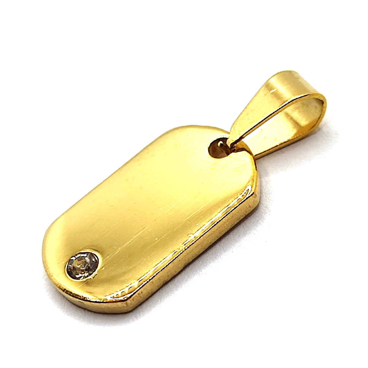 Dije Acero Inoxidable Dorada Mini Placa Sencilla Zirconia 2