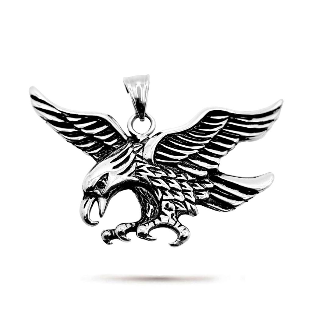 Dije Acero Inoxidable Plateado Aguila Cazadora Ave Mexico