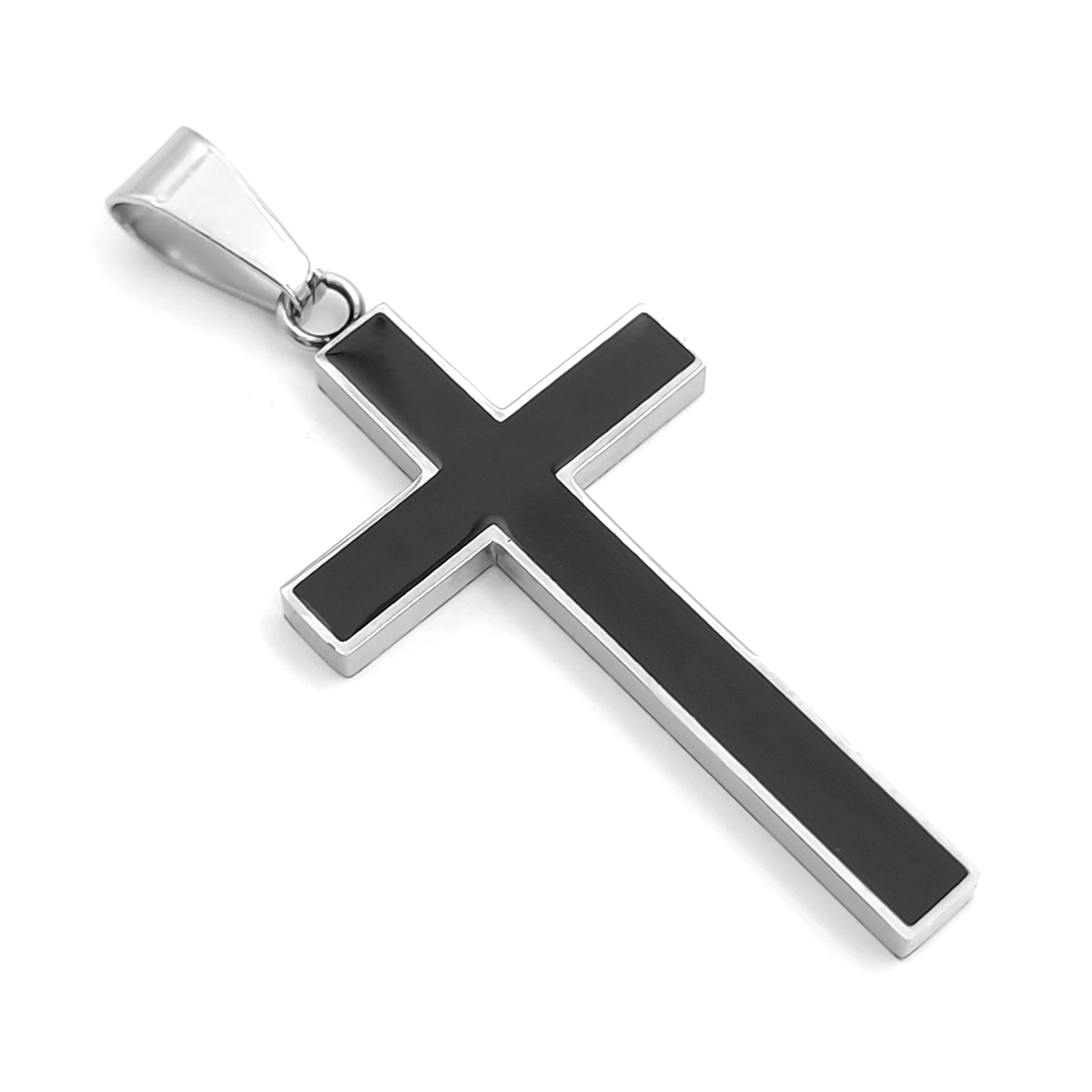 Dije Acero Inoxidable Plateado Cruz Esmalte Negro 35 mm 2