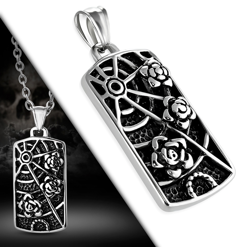 Dije Acero Motociclista Chopper Placa Telarana Rosas 1