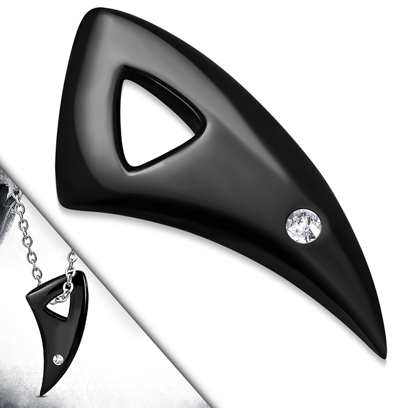 Dije Acero Negro Colmillo Lobo Minimalista Zirconia 13