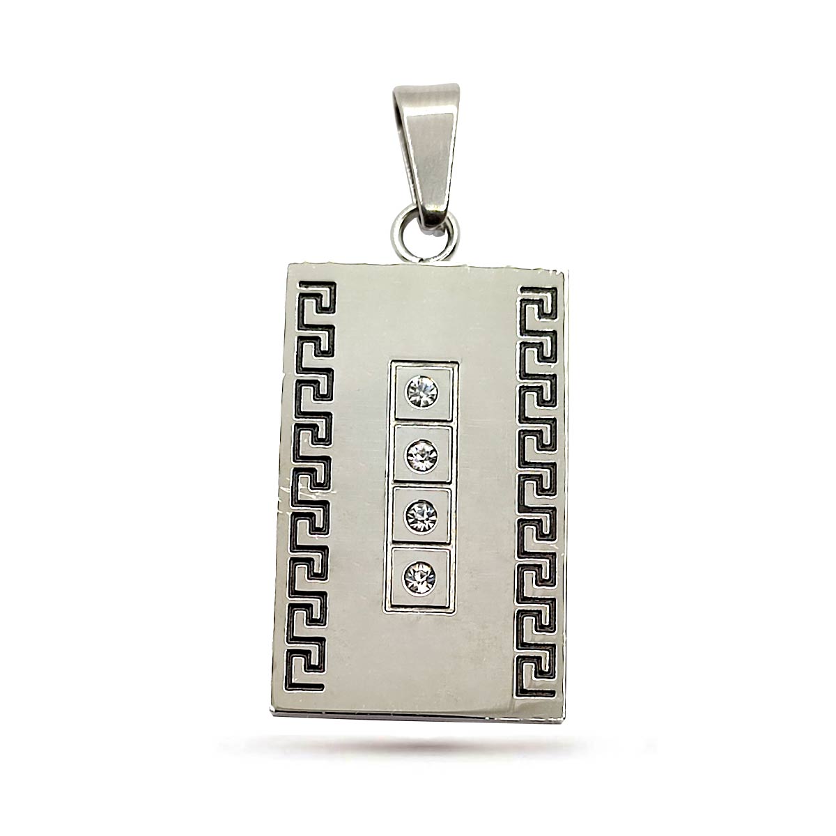 Dije Acero Plata Abstracto Simple Grecas Negras Zirconias