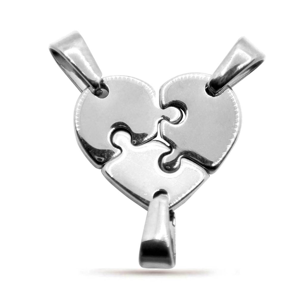 Dije Acero Plata Corazon Dividido En Tres Amigas Siempre