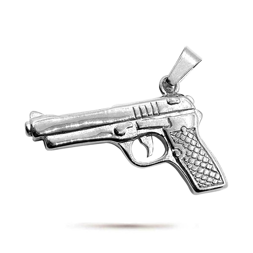 Dije Acero Plata Pistola Corta Arma Fuego Gatillo Grande