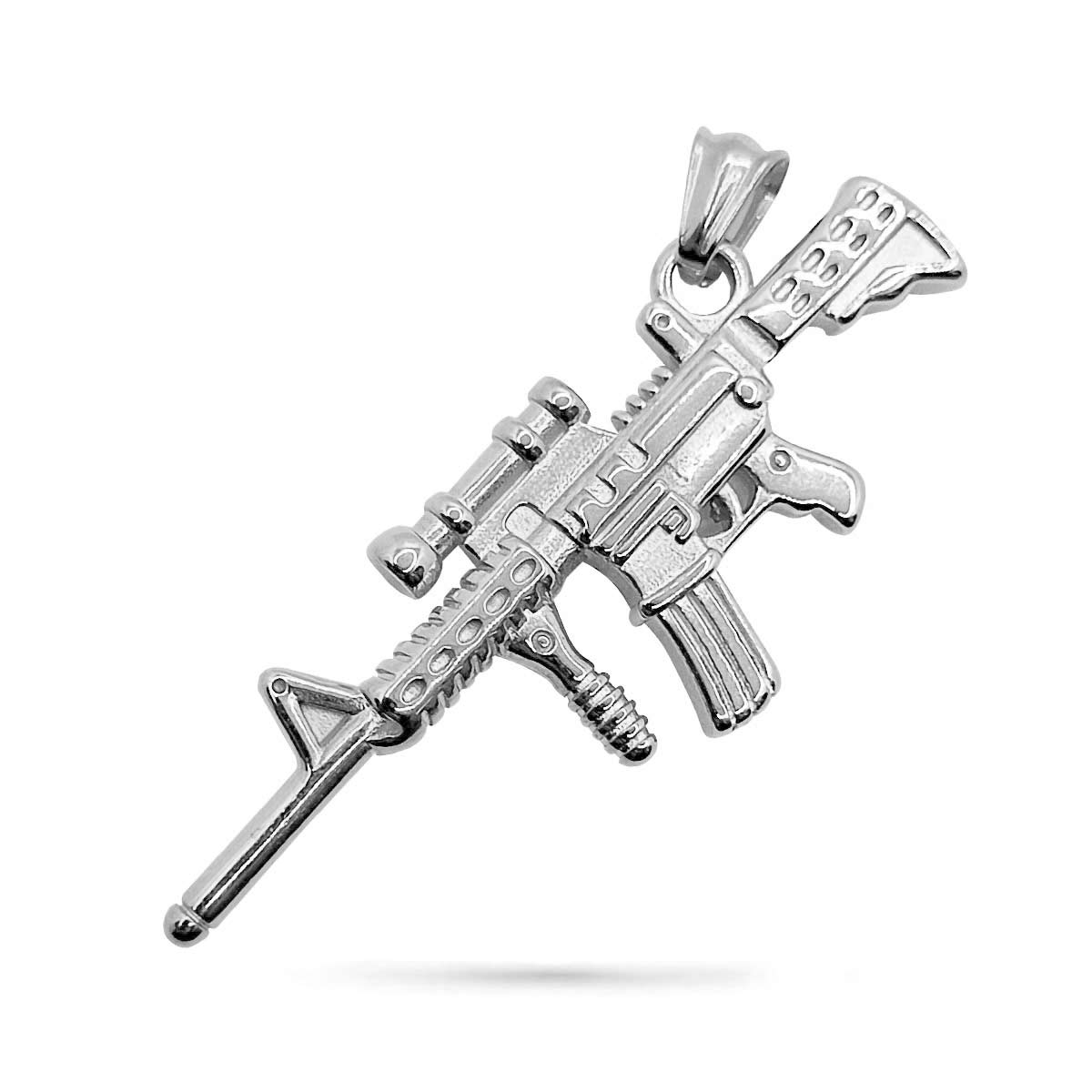 Dije Acero Plata Rifle Grande Arma Ak 47 Cuerno De Chivo