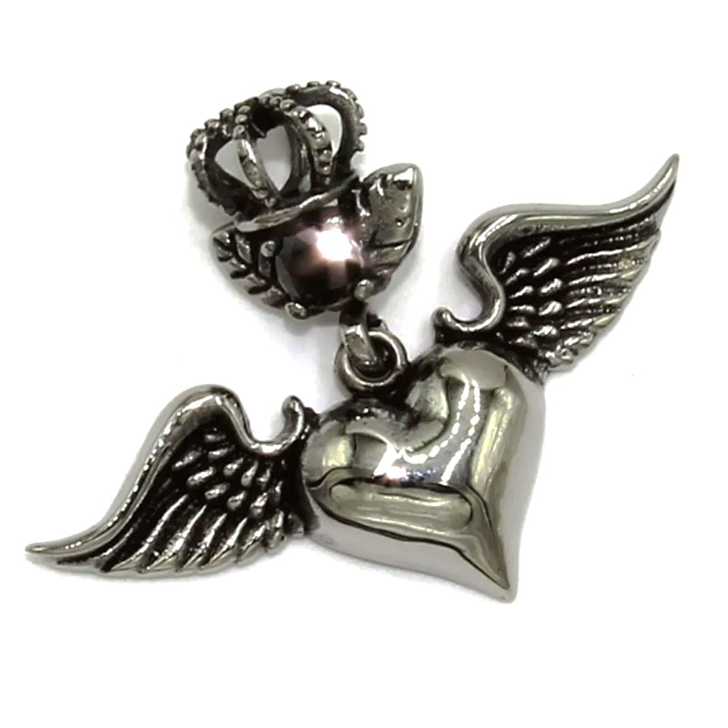 Dije Acero Plateado Corazon Alas Corona Zirconia