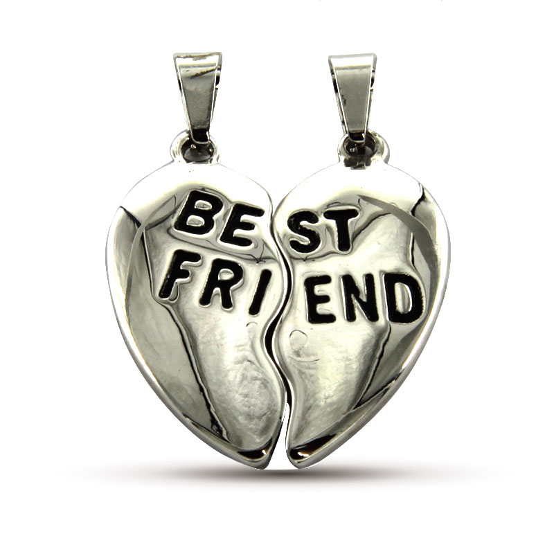 Dije Acero Plateado Corazon Partido Mejores Amigas