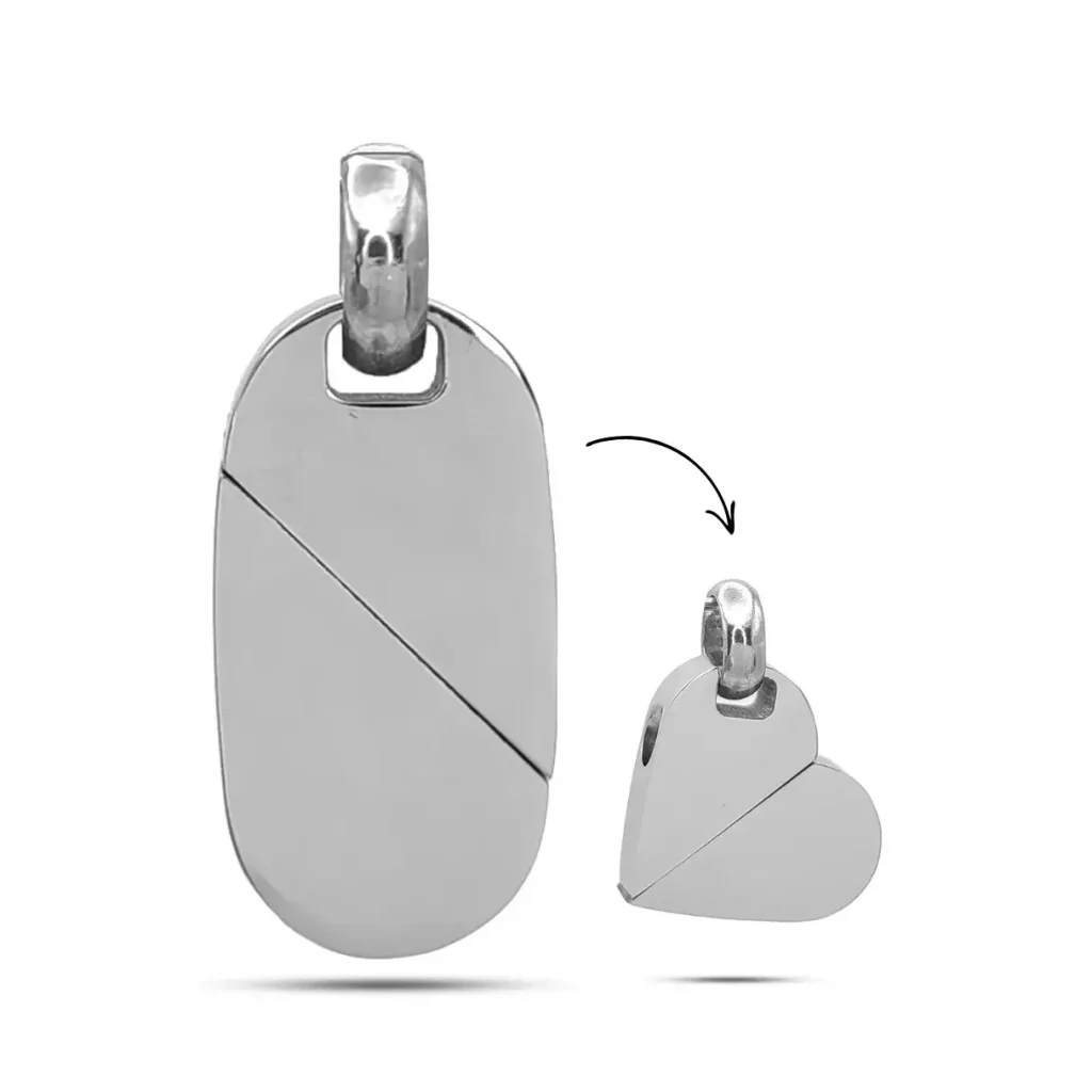 Dije Acero Plateado Corazon Placa Transformable Doble Uso