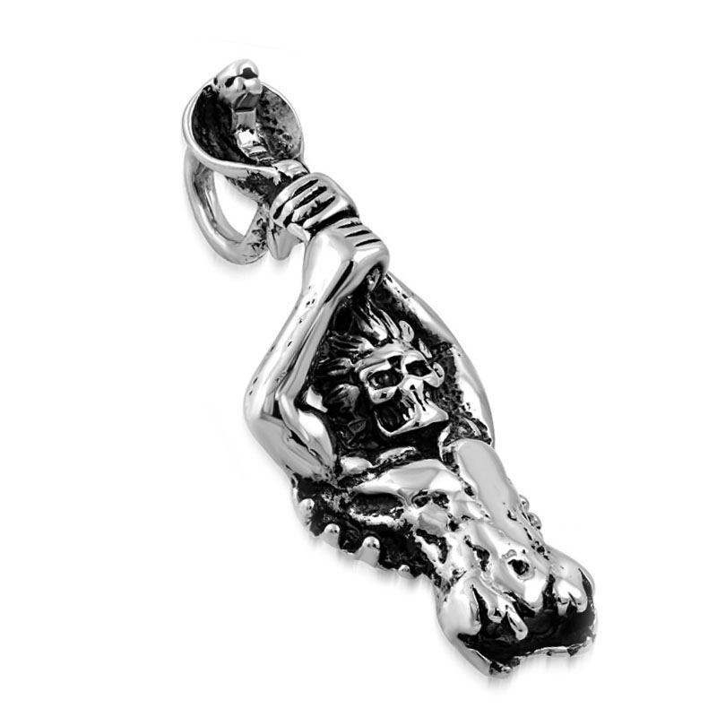 Dije Acero Plateado Demonio Calavera Cobra