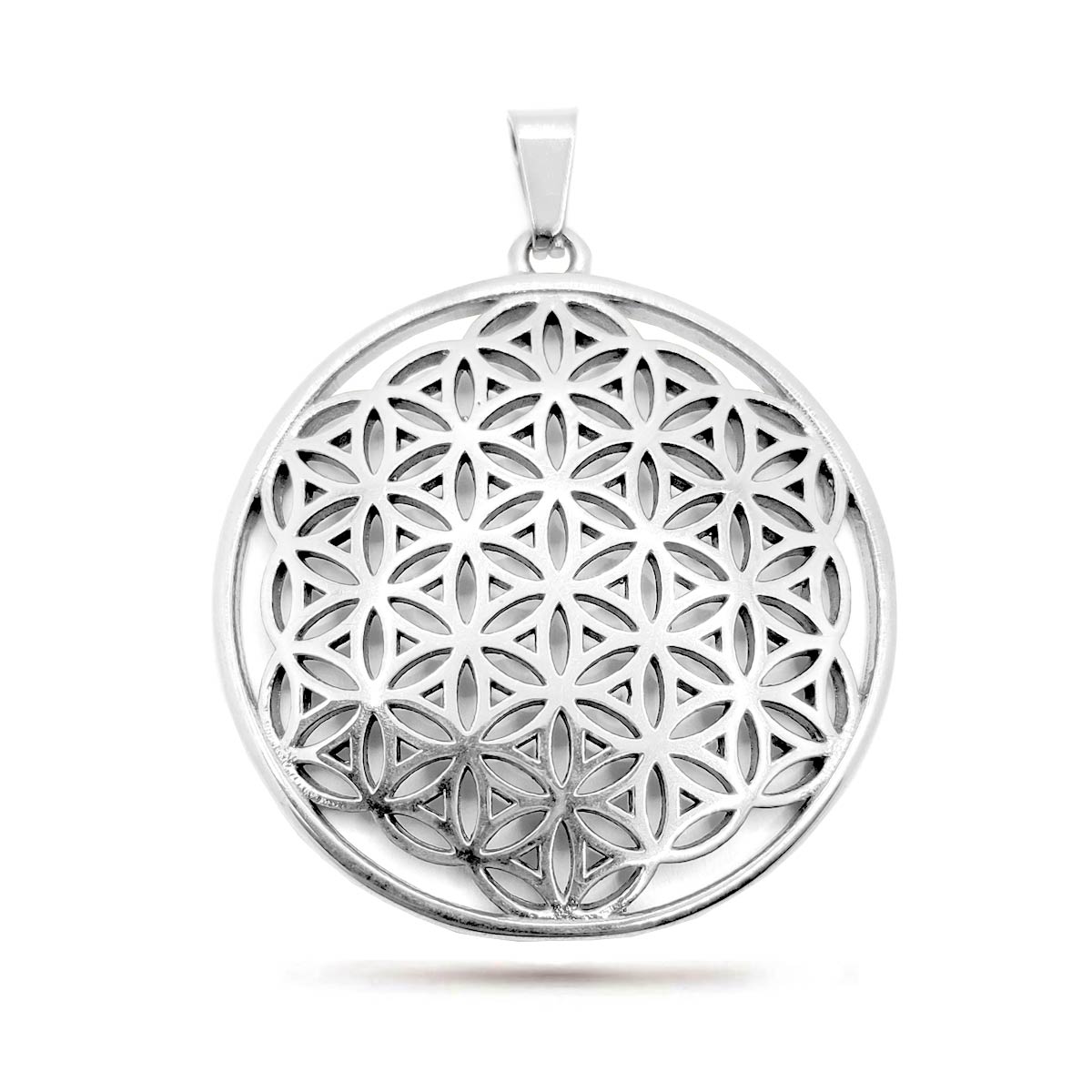 Dije Acero Plateado Flor de la vida Figura Sagrada Unidad