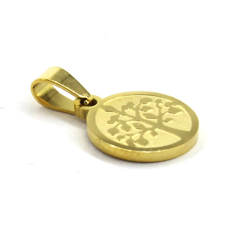 Dije Acero Plateado Medalla Arbol Vida Sabiduria 12Mm 2