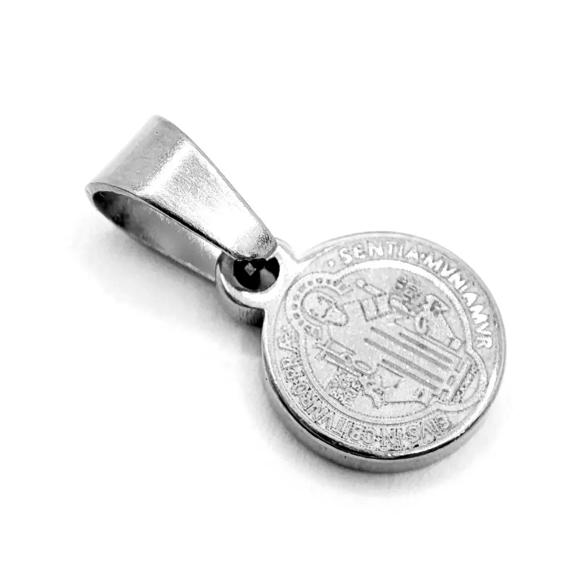 Dije Acero Plateado Medalla Sacramental San Benito 9mm