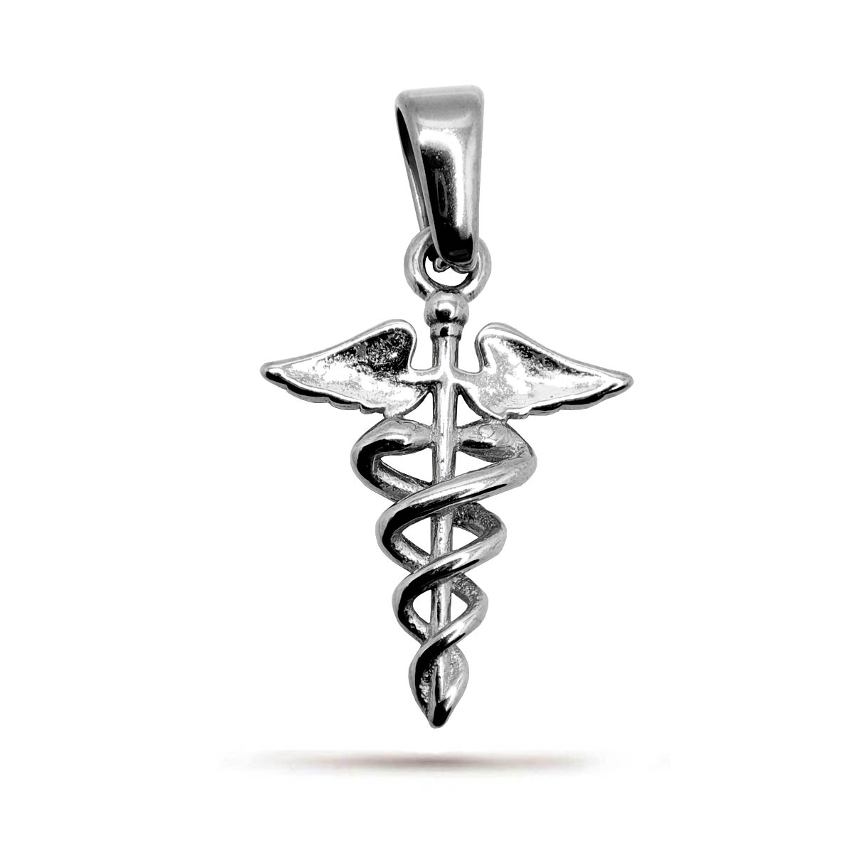 Dije Acero Plateado Medico Medicina Caduceo de Mercurio