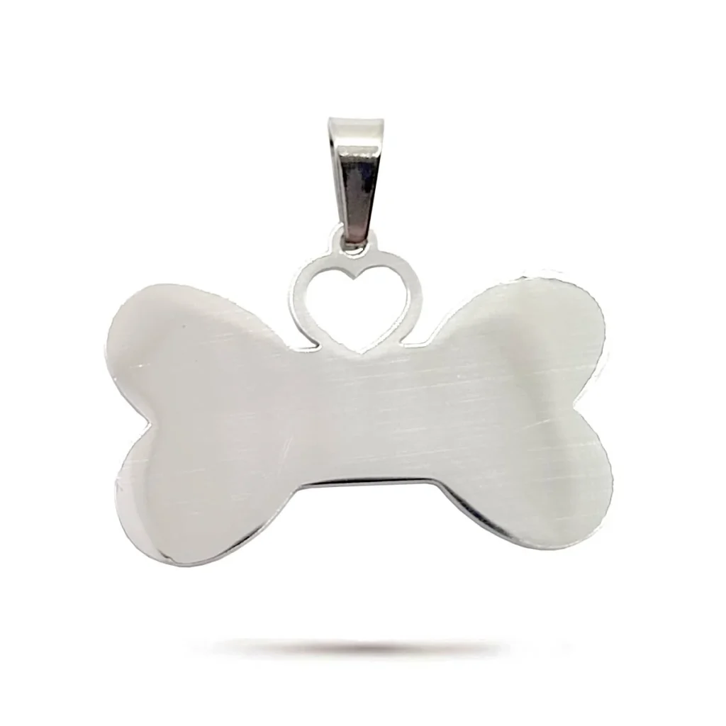 Dije Acero Plateado Placa Grabado Laser Hueso Corazon 1