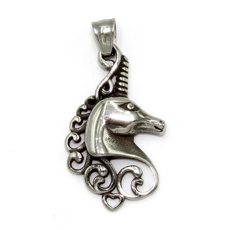 Dije Acero Plateado Unicornio Magico Mistico Corazon