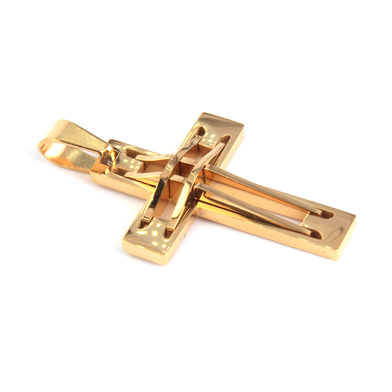 Dije Acero inox Dorado Cruz Latina Doble Linea Golden 1