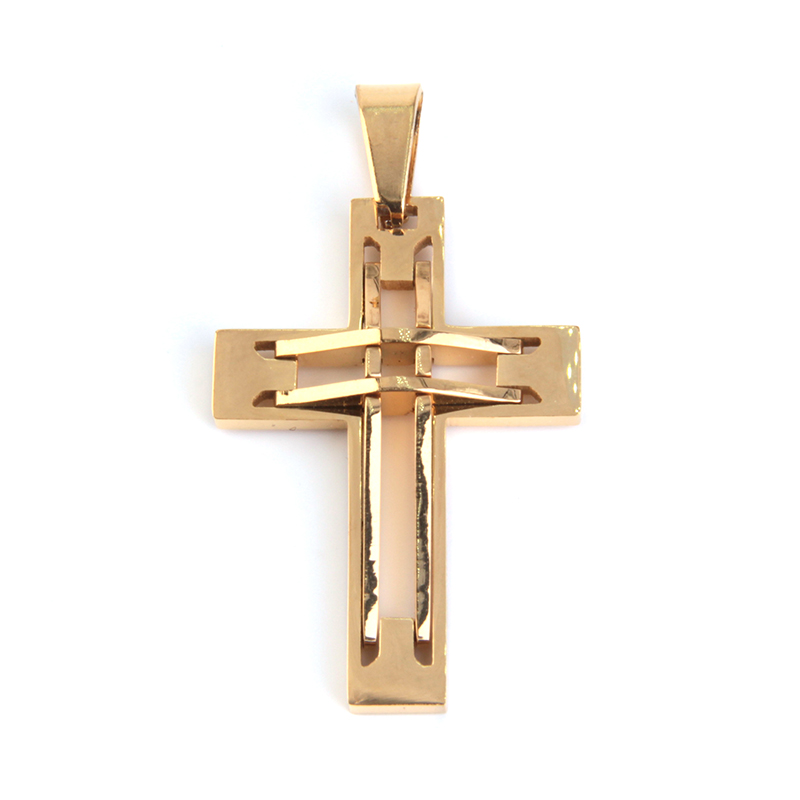 Dije Acero inox Dorado Cruz Latina Doble Linea Golden