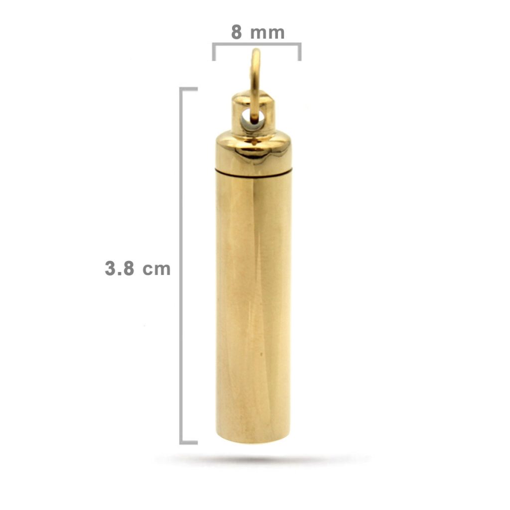 Dije Tipo Urna Cenizas Acero Dorado Cilindro 3.8cmx8mm