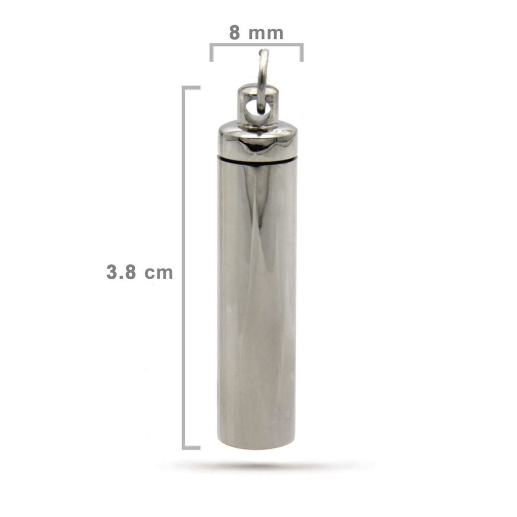 Dije Tipo Urna Cenizas Acero Plateado Cilindro 3.8cmx8mm 1